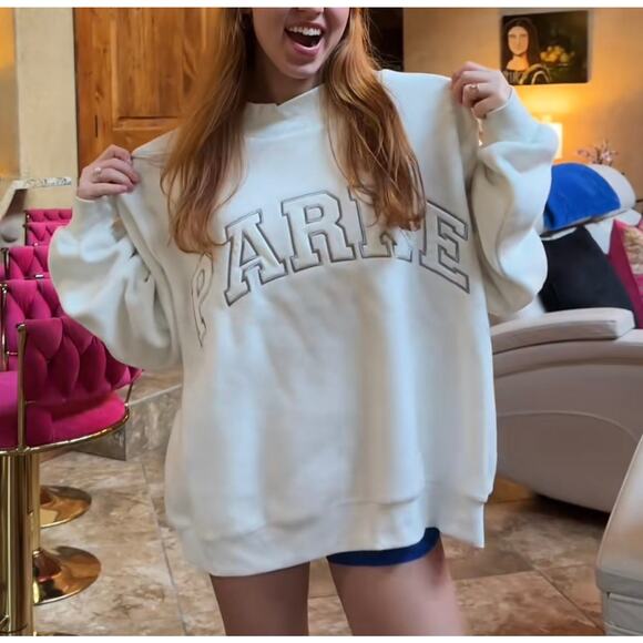 PARKE Tops - PARKE Inside Out Fleece Mockneck NEW White Gray Pullover Sweatshirt Size L XL